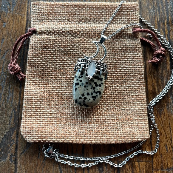 Dalmatian Jasper Necklace Dalmatian Necklace Crystal Necklace Celestial Necklace - Picture 1 of 3